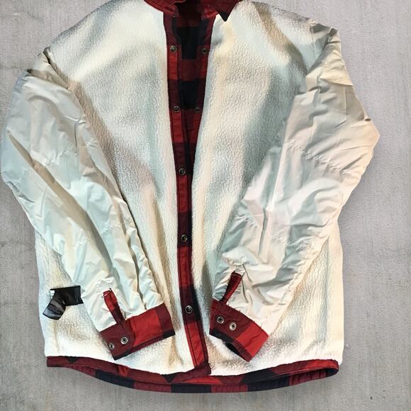 The North Face Sherpa Lined Shirt Jacket Men’s M Red Black Flannel Snap Front - Picture 3 of 10